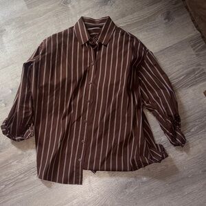Zara Brown Striped Button Down Shirt
